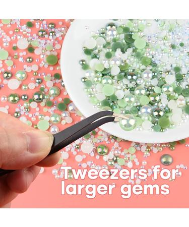 Astaron 50g Fresh Green Half Pearls & Glittering Stones for Handicrafts | 3mm-10mm Flatback Pearls & Rhinestones for DIY Art Nails Shoes & Clothing - Buy Online on GoSupps.com
