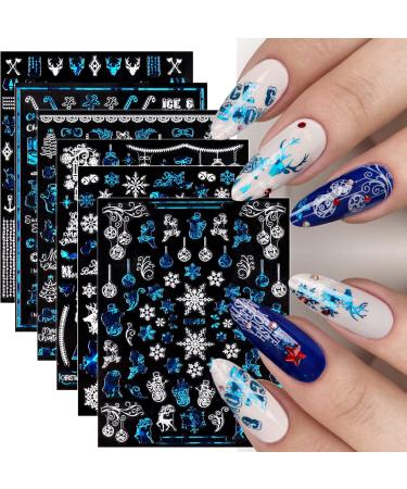 jmeowio 9 Sheets Christmas Nail Art Stickers Decals Self-Adhesive Blue White Snowflake Nail Supplies Nail Art Design Decoration Accessories - Buy Online on GoSupps.com