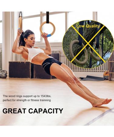 YOELVN Wood Gymnastic Rings with Adjustable Suspension Straps - 15ft Olympic Rings for Pull Up Bar Workout - Heavy Duty 1543/992lbs - Indoor Gym Hanging Rings - Buy Online on GoSupps.com