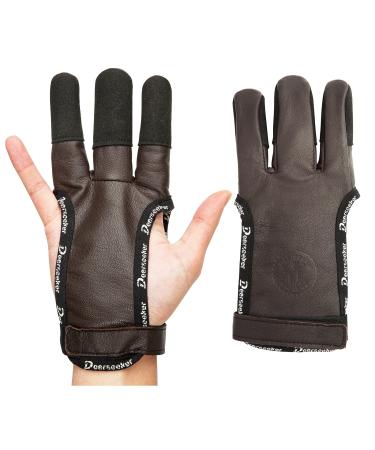 Deerseeker Archery Glove Finger Tab Leather Protective Gloves for Recurve Bow & Traditional Bow Accessories Three Fingers Guard for Youth Adult Bow Shooting Medium Brown