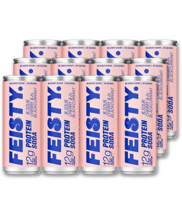 Feisty Drinks Protein Soda 12g of Plant Protein with all 9 Essential Amino-Acids No Artificial Ingredients No Added Sugar Dairy-Free and Fat-Free 12x330ml Pack (Blackcurrant and Sour Cherry)