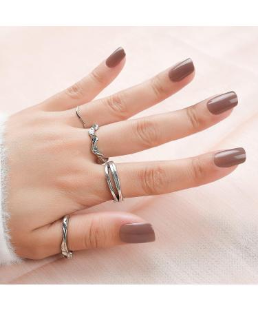 Brown Square Glossy Acrylic False Nails - 24pcs Natural Design Kit for Women - Buy Online on GoSupps.com
