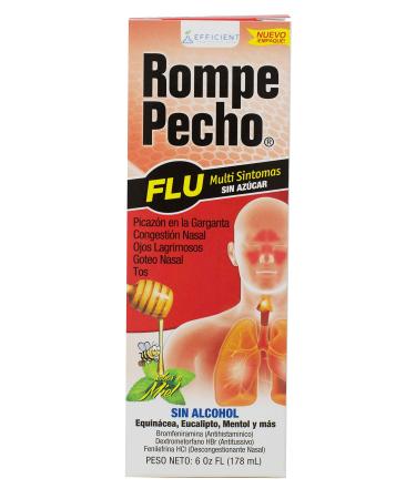 Rompe Pecho SF-FLU (Sugar-Free FLU) 6oz - Cold and FLU Syrup Amber 6 Fl Oz (Pack of 1)