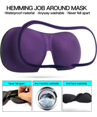 REEBENT 3D Eye Mask for Women - Machine Washable Sleep Mask for Airplane Travel with Travel Pouch - Black+Purple - Buy Online on GoSupps.com