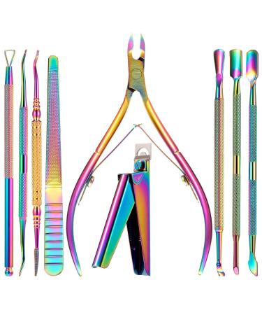 9 Pieces Cuticle Nipper and Cutter Kit Ingrown Toenail File Triangle Nail Polish Remover Cuticle Pusher Trimmer Fake Nail Clipper Trimmer Stainless Steel Manicure Tools for Fingernails and Toenails
