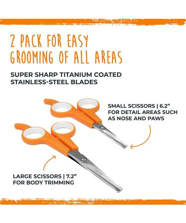 Mighty Paw Dog Grooming Scissors (2 Pack) - Professional Ergonomic Pet Scissors for Safe & Precise Grooming | Ideal for Body, Paw, and Face Hair Trimming | 2mm Stainless Steel Blades | Orange - Buy Online on GoSupps.com