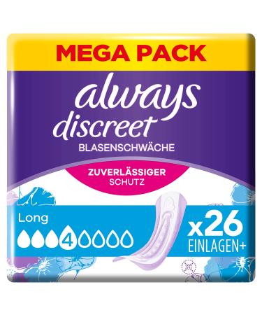 Always Discreet Incontinence Slip Inserts Women Long (26 Stings) Mega Pack strong protection which you hardly feel 26 pieces (1 Pack) long