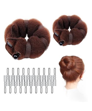 2 Pcs Bun Makers for Hair Brown Sponge Donut Ring Styler Bun Makers Easy Bun Makers Tool with Snaps and Hair band DIY Bun Styling 2 Sizes with 20 Pcs U-Clips. - Buy Online on GoSupps.com