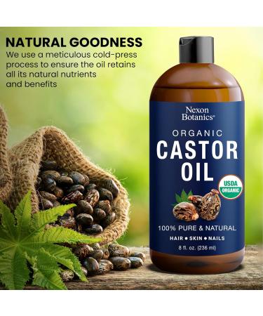Nexon Botanics Organic Castor Oil for Hair Growth 8 fl oz | Cold Pressed Unrefined Castor Oil for Skin & Hair Care | Aceite De Ricino Organico - Buy Online on GoSupps.com