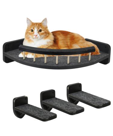 Cat Hammock Cat Wall Shelves with 3 Steps, Cat Shelves and Perches for Wall Cat Climbing Shelf, Cat Scratching Post Cat Wall Shelf for Indoor with Plush Covered Black