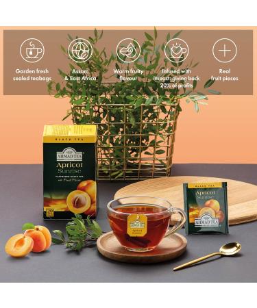Ahmad Tea Apricot Sunrise Black Tea with Apricot 20 Individually Packaged Aroma-Sealed Bags (2-Pack) - Premium Quality Fruit Tea - Buy Online on GoSupps.com