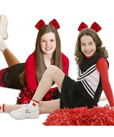 Whaline 8 Inch Glitter Red Jumbo Cheer Bows - 4 Pack | Large Cheerleading Hair Bows for Girls, Toddlers, Women - Elastic Ponytail Holder & Hair Accessories - Buy Online on GoSupps.com
