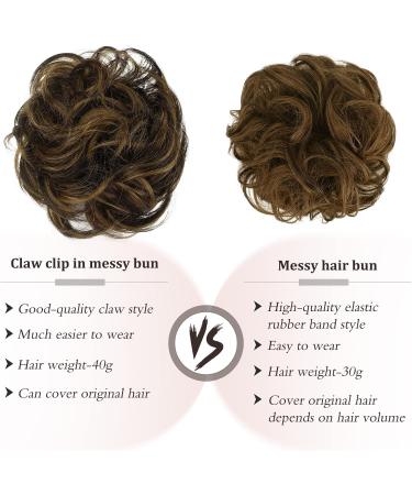 RUWISS Claw Clips in Messy Bun Hair Piece 100% Human Hair Buns Wavy Curly Clip Chignon Hair Extensions Tousled Updo Hair Buns Human Hair Scrunchie with Clip for Women(Dark Brown & Gold Bronze) 1 Count (Pack of 1) Dark Brown & Gold Bronze - Buy Online on GoSupps.com