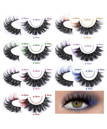 Goddenus B-Rainbow Color 5D False Eyelashes Pack - 7 Pairs Colored Eyelashes with 7 Vibrant Colors - D Curl Fluffy Mink Lashes - Buy Online on GoSupps.com