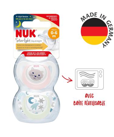 Nuk Star Baby Pacifier Night & Day 0-6 Months - Glow in the Dark BPA-Free Silicone Pink Cat Design 2 Pack for Girls - Buy Online on GoSupps.com