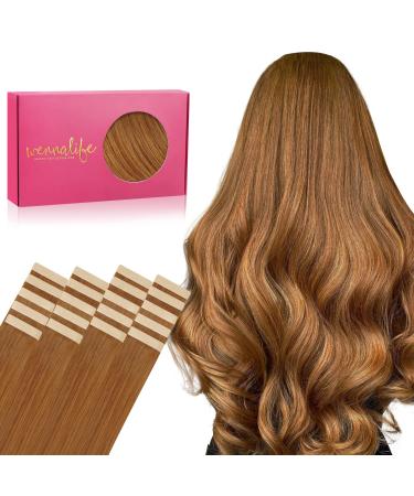 WENNALIFE Tape in Hair Extensions Human Hair 20pcs 16 inch 50g Auburn Ginger Remy Tape Hair Extensions Real Human Hair Tape Extensions Coloured Hair Extensions 16 Inch #30 Auburn Ginger