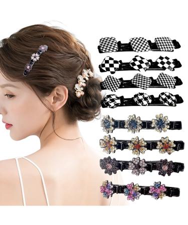 8PCS Braided Hair Clips for Women Sparkling Crystal Stone Braided Hair Clips Crystal Hair Clips Clover Rhinestone Hair Clip 3 Mini Braided Hair Clips for Ladies and Girls.