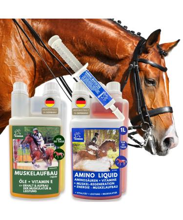 Rice Germ Oil Flaxseed Oil Amino Acids 2*1L 30ml for Horses Plus Vitamin E + Amino More Complex Muscle Building Selenium Free Lysine Replenishing Food Supplement