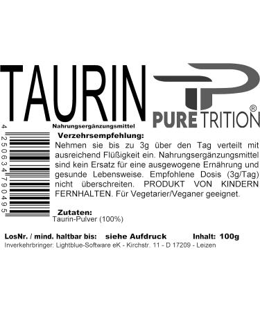 Buy 100g Pure Taurine Powder - Vegan Amino Acid No Additives - PureTrition International Shipping - Buy Online on GoSupps.com