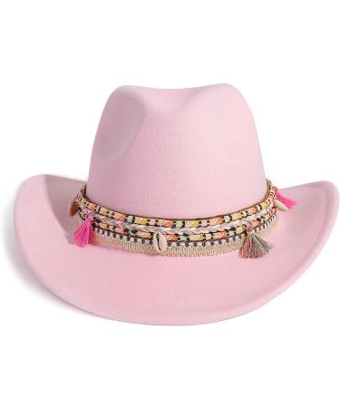 Gossifan Pink Western Cowboy Cowgirl Fedora Hat with Y-Tassel - Medium | Unisex Style - Buy Online on GoSupps.com