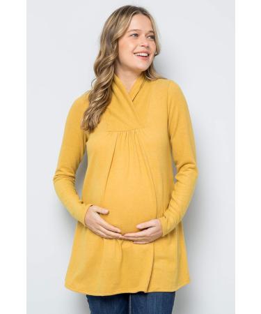 Maternity Knit Sweater - High Neck Shawl Collar Tunic Top | Mustard, Size L | Made in USA - Buy Online on GoSupps.com