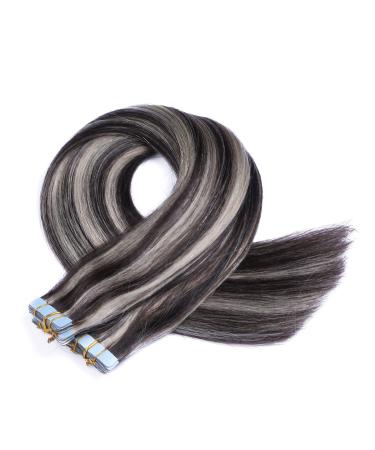 Tape In Hair Extensions - #1B/Gray - 40cm 30 Bricks 100% Remy Real Hair - Adhesive Tressen by Novon Hair Extensions - International Shipping Available - Buy Online on GoSupps.com