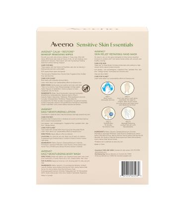 Aveeno Sensitive Skin Essentials Gift Set with Daily Moisturizing Lotion Daily Moisturizing Body Wash Calm + Restore Makeup Removing Wipes & Skin Relief Repairing Hand Mask 4 items - Buy Online on GoSupps.com