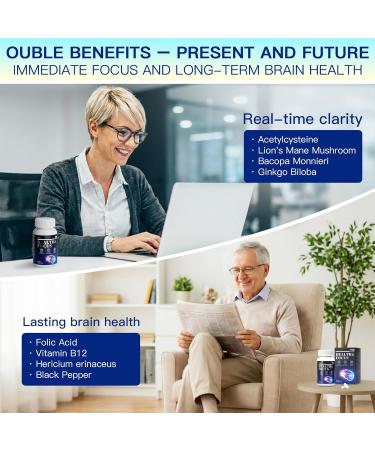 VEX Brain Supplements for Memory and Focus Contain Vitamin B12 folic Acid acetylcysteine Purslane Lion's Mane Mushroom and Ginkgo biloba extracts for Brain Health 60 Capsules - Buy Online on GoSupps.com