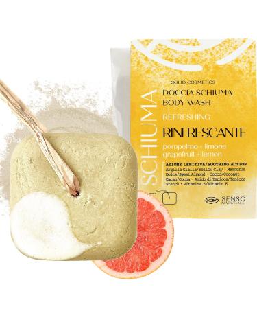 Sensonaturale SENSO NATURALE Solid Shower Foam with Invigorating Clay - Yellow Clay Aromatherapy Essential Oils of Lemon and Grapefruit - Shaving Foam - Vegan Concentrate - Equivalent to 750 ml liquid