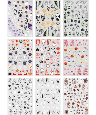 JMEOWIO 9 Sheets Halloween Nail Art Stickers Decals Self-Adhesive Green Ghost Pumpkin Nail Supplies Nail Art Design Decoration Accessories - Buy Online on GoSupps.com