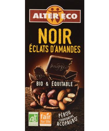 Alter Eco Dark Chocolate Bar with Almond Pieces, Organic and Fair Trade, 100g