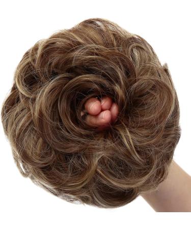 JJstar 2PCS Messy Bun Hair Pieces - Curly Fake Hair Buns for Women - High Heat Resistant Synthetic Fiber Scrunchies - Brunette/Ash Blonde - Buy Online on GoSupps.com