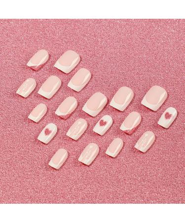 Medium Square White French Press On Nails | Camellia Coffin Shape with Heart Designs | 24 Piece Artistic Acrylic Nails for Women & Girls - Buy Online on GoSupps.com