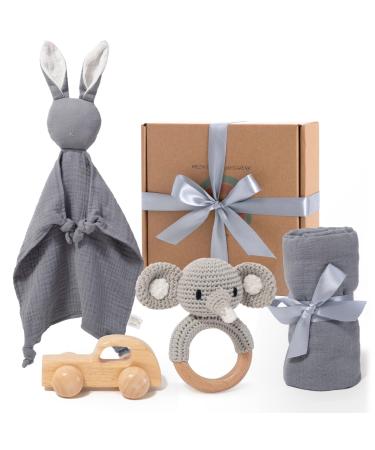 Babbs Baby/Baby Gift Girl 100% cotton Handmade Newborn gift baby-toy-0-month rattle bassel bassel spitting towel-chimney slogue baby set gift-birth gift box baby party elephant gray