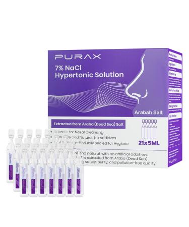 PURAX Saline Solution 7% Hypertonic Saline Solution for Nasal Care and Eyes Nasal Cleanse for Adults and All Ages- 21 Count (5ml Each)