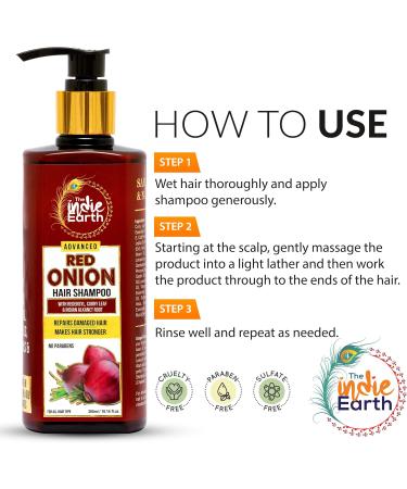 The Indie Earth Advanced Red Onion Shampoo 300ml/10 Fl.Oz with 15+ natural ingredients including Red Onion Curry Leaf & Indian Alkanet Root - Buy Online on GoSupps.com