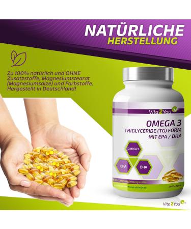  Vita2You Vita2You Omega 3 Capsules 1000mg - Triglyceride Form - With EPA & DHA - 365 Soft Gel Capsules - Fish Oil - Annual Packaging - Premium Quality - Buy Online on GoSupps.com