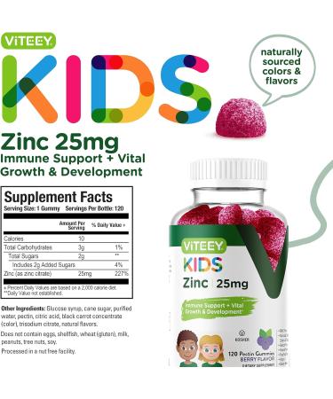 Kids Zinc Gummies 25mg - Immune Support & Antioxidant - Berry Flavor Chewable Supplement - Gluten Free & GMO Free - Buy Online on GoSupps.com