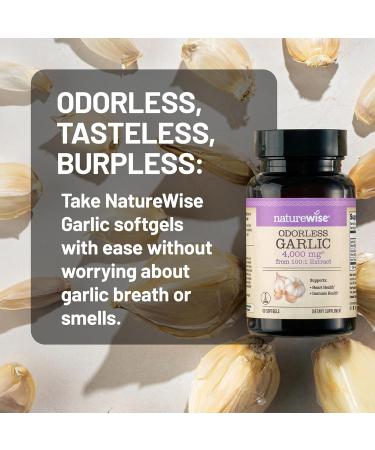 NatureWise Odorless Garlic Supplement 4000mg - Ultra Potent 100:1 Extract - Healthy Cholesterol Formula Heart Health Support - Non-GMO Gluten Free with Halal Gelatin - 60 Count 30-Day Supply 60 Count (Pack of 1) - Buy Online on GoSupps.com