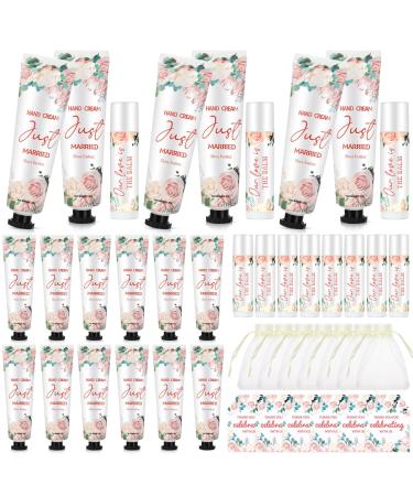 25 Set Wedding Lip Balms and Hand Cream Gift Set Include 25 Moisturizing Hand Care Cream 25 Lip Balms with Thank You Cards and Bags Bridesmaid Gift Set for Bridal Shower Wedding(Floral)