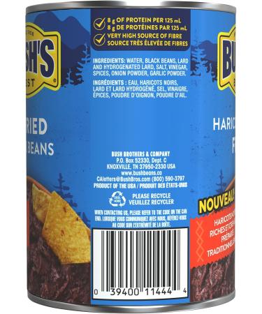 Bush's Best Bush's Refried Black Beans High Fibre Excellent Source of Protein Plant Based 398 mL 1ct Refried Black Beans 398 ml (Pack of 1) - Buy Online on GoSupps.com