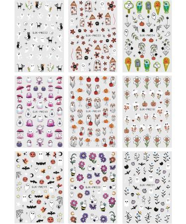 JMEOWIO 9 Sheets Halloween Nail Art Stickers Decals Self-Adhesive Cute Ghost Bat Pumpkin Nail Supplies Nail Art Design Decoration Accessories - Buy Online on GoSupps.com