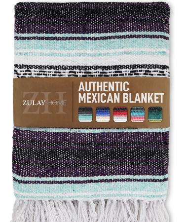 Zulay Home Authentic Mexican Blankets - Hand Woven Yoga Blanket & Outdoor Blanket - Artisanal Boho Blanket & Car Blanket for Beach, Picnic, Camping, or Home Throw Blanket (Purple Emerald)