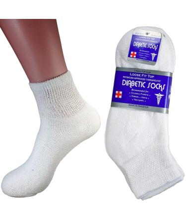 Dependable Industries inc. Essentials 3 pair Ankle Quarter Crew Diabetic Socks Men's Women's Unisex Size 10-13 White