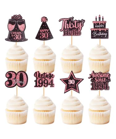 Keaziu 24 Pack Vintage 1994 Cupcake Toppers Happy 30th Cheers to 30 Cupcake Toppers Picks Thirty Hello Awesome since 1994 Cupcake Toppers 30 Years Happy Birthday Party Decoration 30 Pink