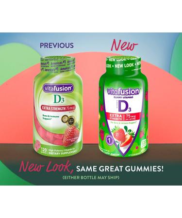 VitaFusion Extra Strength D3 Gummies - 75 mcg Bone & Immune Support, Natural Strawberry Flavor, 120 Count - Buy Online on GoSupps.com
