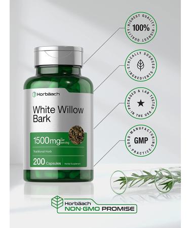 White Willow Bark Capsules 1500mg 200 Pills Max Strength Non-GMO Gluten Free Herb Extract by Horbaach - Buy Online on GoSupps.com