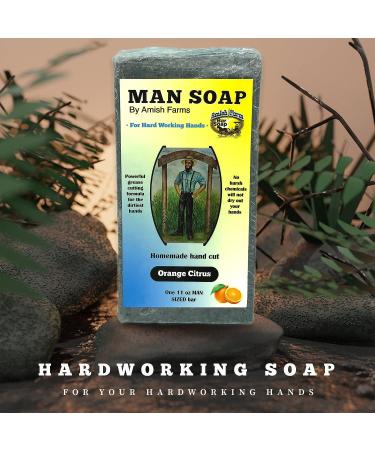 Amish Farms Man Soap for Hands - Natural Large Bar Soap for Men (Orange Citrus) - Moisturizing, Degreasing Formula with Real Mystique Wood Charcoal & River Sand - 11 oz - Made in USA - Buy Online on GoSupps.com