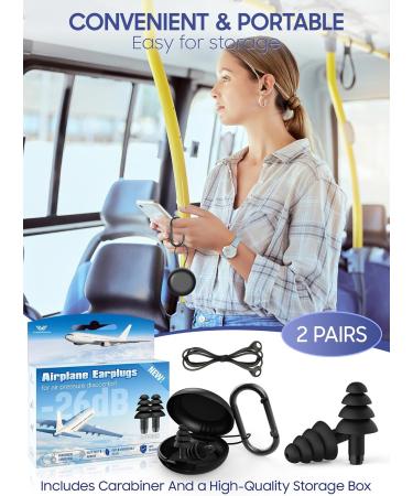 Buy Ear Plugs for Airplane Ear Pressure Relief - 2 Pairs Soft Silicone Reusable 26dB with Connector Cord | Travel Essentials for Flying - Carbon Black - Buy Online on GoSupps.com