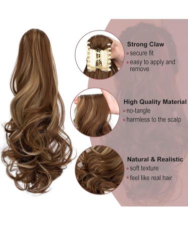 18-inch Curly Ash Blonde Mix Light Brown Ponytail Extension - Clip-in Claw Hairpiece for Women - Buy Online on GoSupps.com